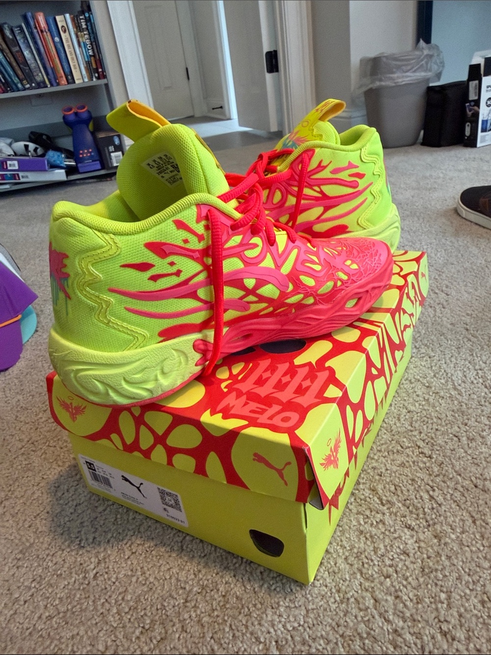 Puma Kids Neon Yellow and Hot Piink Lamelo Basketball shoes